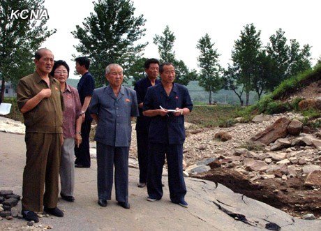 崔永林对平安南道安州市的水灾情况进行现场考察.